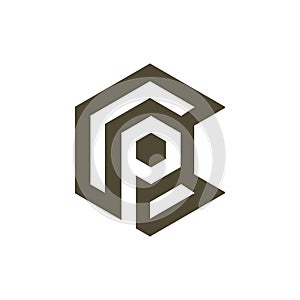 letter P and C polygon logo icon