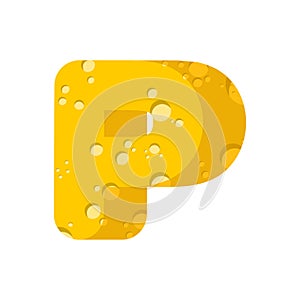 Letter P cheese font. Symbol of cheesy alphabet. Dairy Food type