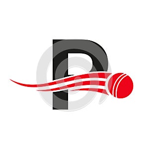 Letter P Cricket Logo Concept Witt Ball Icon For Cricket Club Symbol Vector Template. Cricketer Sign