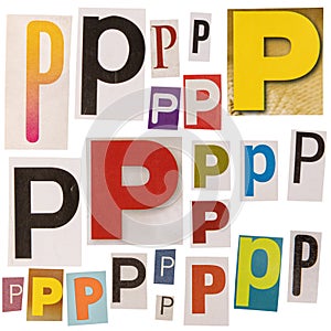 Letter P cut out from newspapers