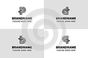 Letter P D B Q Pencil Logo, symbolizing creativity, learning, and design