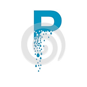 The letter P dissolves into droplets. Drops of liquid fall out as precipitation. Destruction effect. Dispersion photo