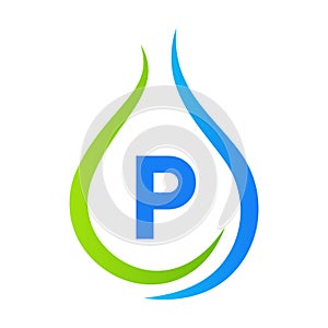 Letter P Drop Water Logo Design Vector Template. Minimal Water Logo Sign