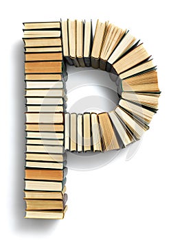 Letter P formed from the page ends of books