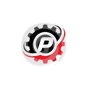 Letter P Gear Logo Design Template