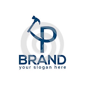 Letter P Hammer Logo. Flat design. Vector Illustration on white background