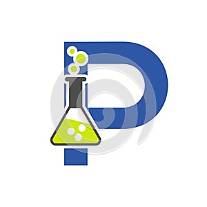 Letter P Lab Logo Concept for Science, Healthcare, Medical, Laboratory, Chemical and Nature Symbol