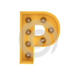 Letter P light sign yellow vintage. 3D rendering