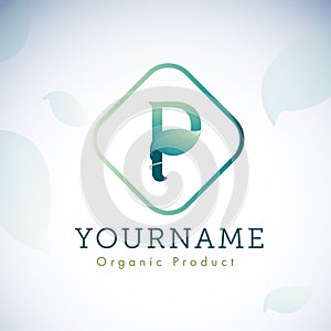 Letter `P` logo design with leaf, nature and organic logo design template elements
