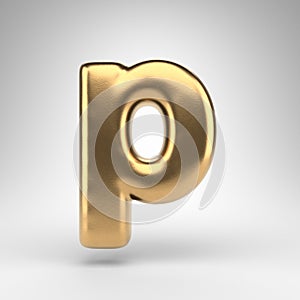 Letter P lowercase on white background. Golden 3D letter with gloss metal texture.