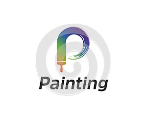 Letter P Minimal Painting Logo Design Concept.