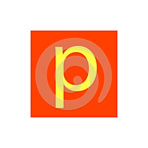 Letter P in orange color box