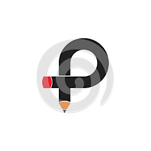 Letter p pencil shape education logo vector