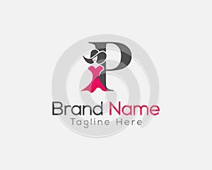 Letter P with Women Dress Stylish Fashion Brand Identity Logo Design. photo