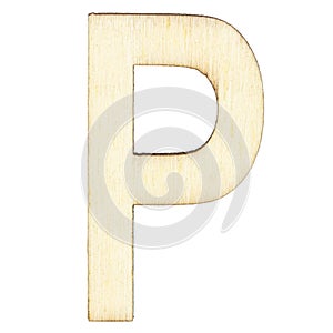 Letter P of wood with wooden texture