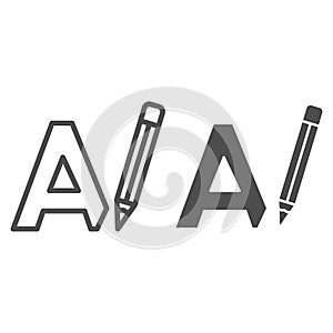 Letter A and pencil, writing line and solid icon, linguistics concept, big A drawing vector sign on white background