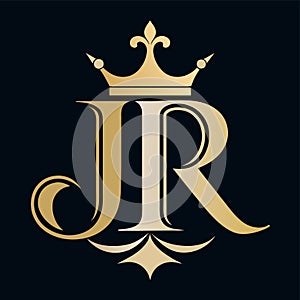 The letter person Jr adorned with a crown on top, symbolizing regal and elegance, elegant initial letter jr with crown logo vector
