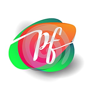 Letter PF logo with colorful splash background, letter combination logo design for creative industry, web, business and company