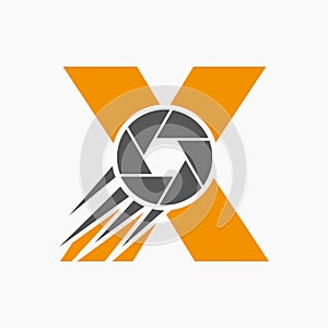 Letter X Photography Logo Camera Lens Concept. Photography Camera Symbol Vector Template