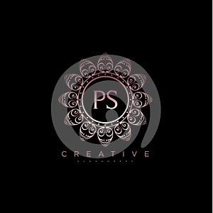 Letter PS Elegant initial logo Lotus vector