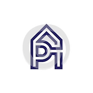 letter pt home simple outline geometric logo vector