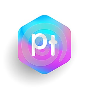 Letter PT logo in hexagon shape and colorful background, letter combination logo design for business and company identity