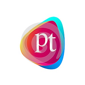 Letter PT logo in triangle shape and colorful background, letter combination logo design for company identity