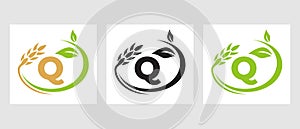 Letter Q Agriculture Logo. Agribusiness, Eco-farm Design Template