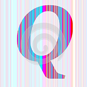 Letter Q of the alphabet made with stripes with colors purple, pink, blue, yellow