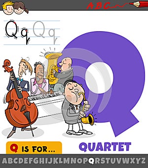 Letter Q from alphabet with musical quartet cartoon