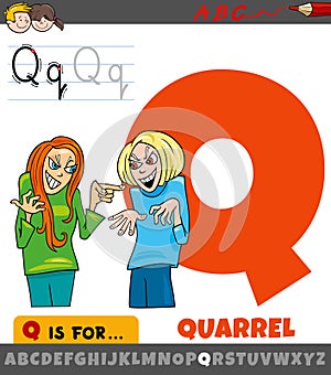letter Q from alphabet with quarrel word cartoon illustration photo