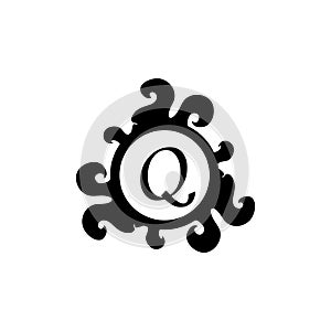 Letter Q Decorative Alphabet Logo isolated on white Background. Elegant Curl & Floral Logo Concept. Luxury black Initial Abjad