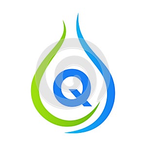 Letter Q Drop Water Logo Design Vector Template. Minimal Water Logo Sign