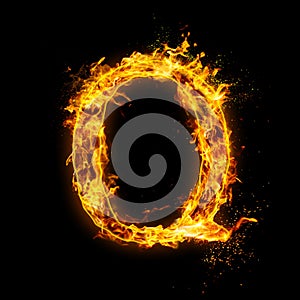 Letter Q. Fire flames on black isolated background