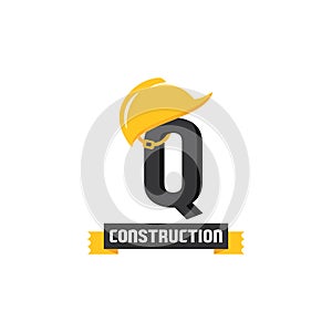 Letter Q Helmet Construction Logo Vector Design. Security Building Architecture Icon Emblem