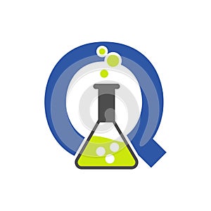 Letter Q Lab Logo Concept for Science, Healthcare, Medical, Laboratory, Chemical and Nature Symbol