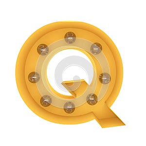 Letter Q light sign yellow vintage. 3D rendering
