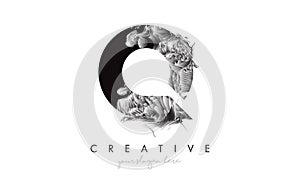 Letter Q Logo Design Icon with Artistic Grunge Texture In Black and White