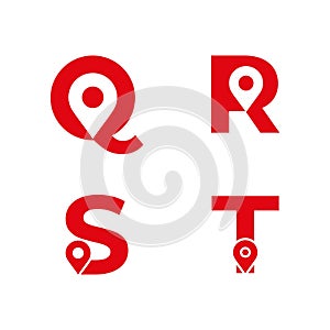 Letter Q R S T logo with location icon. Q R S T pointer logo template, gps logo initials