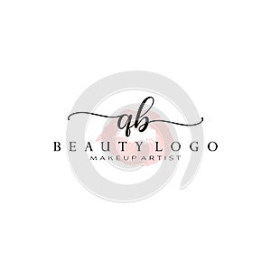 Letter QB Watercolor Lips Premade Logo Design, Logo for Makeup Artist Business Branding, Blush Beauty Boutique Logo Design,