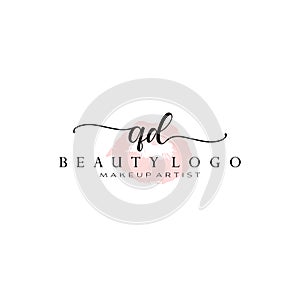 Letter QD Watercolor Lips Premade Logo Design, Logo for Makeup Artist Business Branding, Blush Beauty Boutique Logo Design,