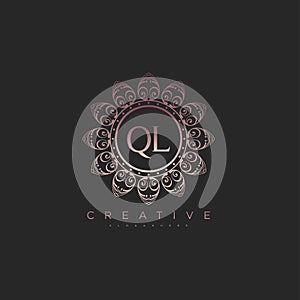 Letter QL Elegant initial logo Lotus vector