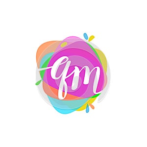 Letter QM logo with colorful splash background, letter combination logo design for creative industry, web, business and company