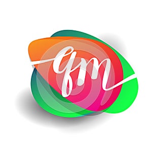 Letter QM logo with colorful splash background, letter combination logo design for creative industry, web, business and company