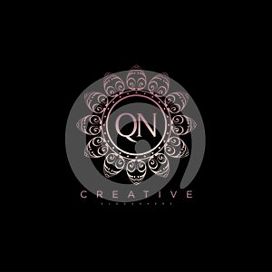 Letter QN Elegant initial logo Lotus vector