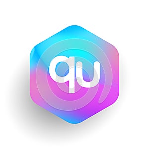 Letter QU logo in hexagon shape and colorful background, letter combination logo design for business and company identity