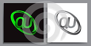 letter QU logotype design for company name colored Green swoosh and grey. vector set logo design for business and company identity