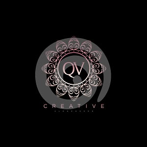 Letter QV Elegant initial logo Lotus vector