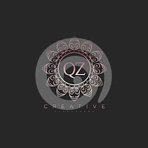 Letter QZ Elegant initial logo Lotus vector