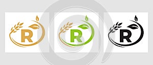 Letter R Agriculture Logo. Agribusiness, Eco-farm Design Template